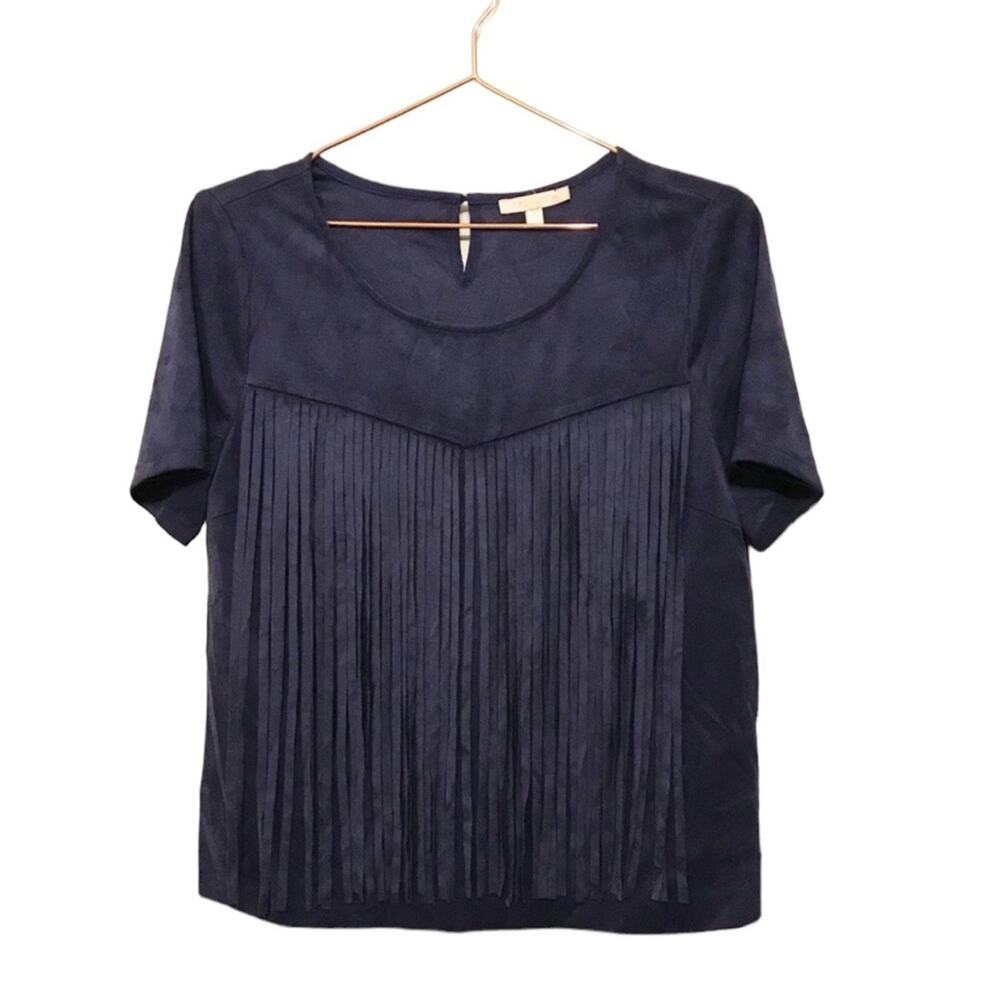 Skies are blue fringe faux suede festival concert blouse size small